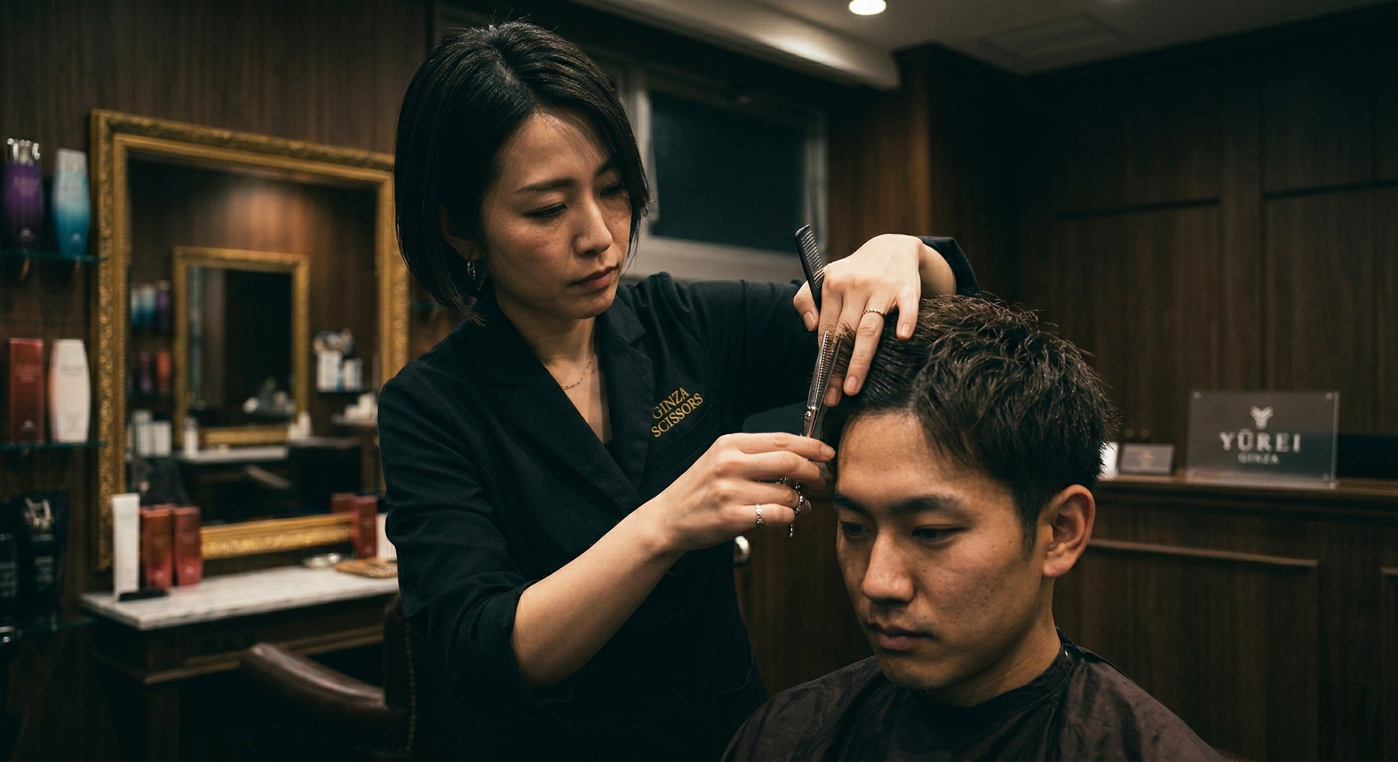 Female stylist using professional shears