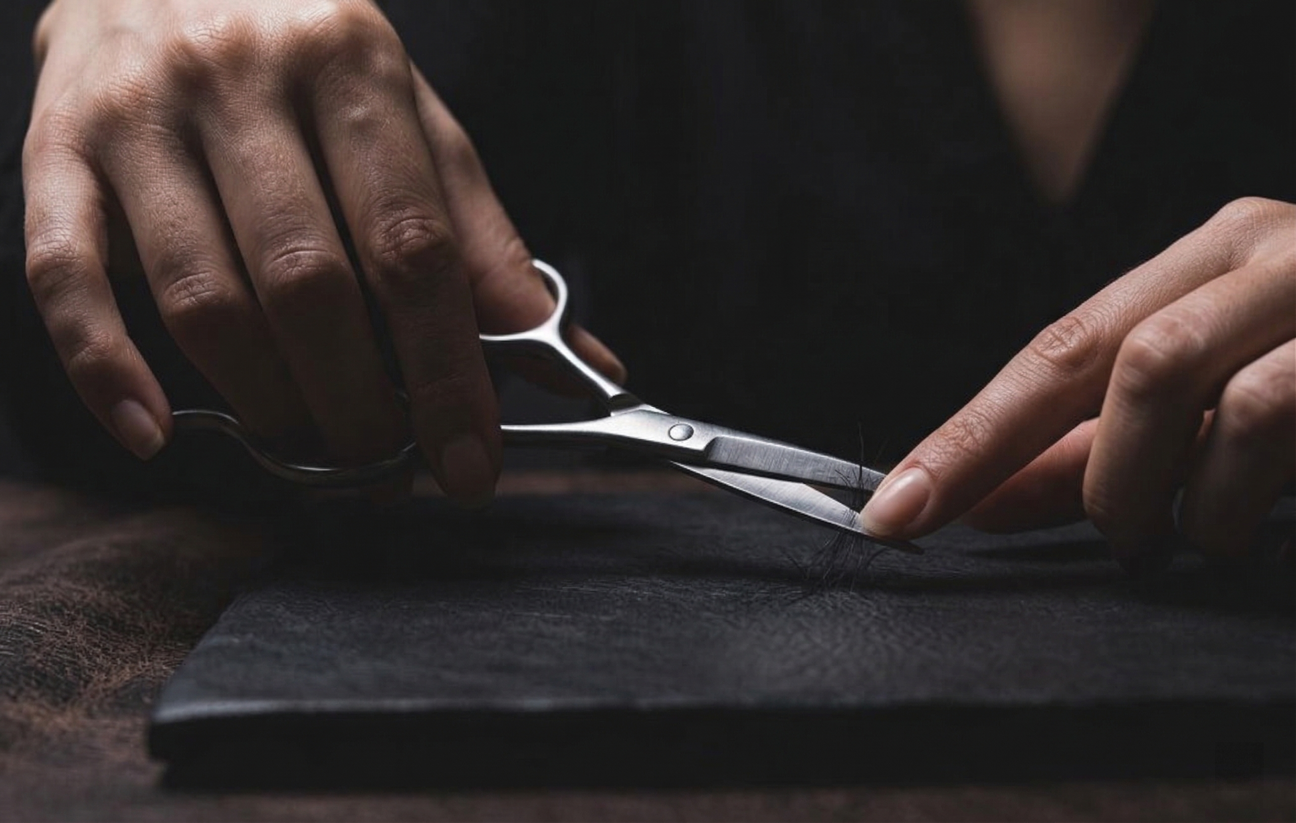 Hair cutting demonstration with professional scissors